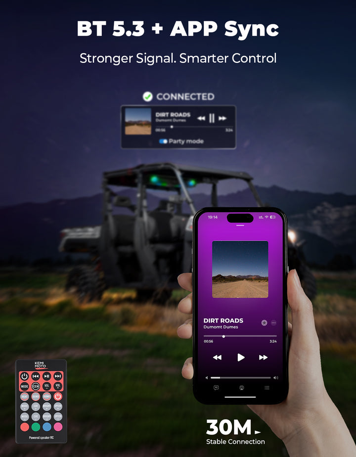 34.25" UTV Bluetooth Sound Bar with Dual Subwoofers, IP66 Waterproof 10-Speaker System