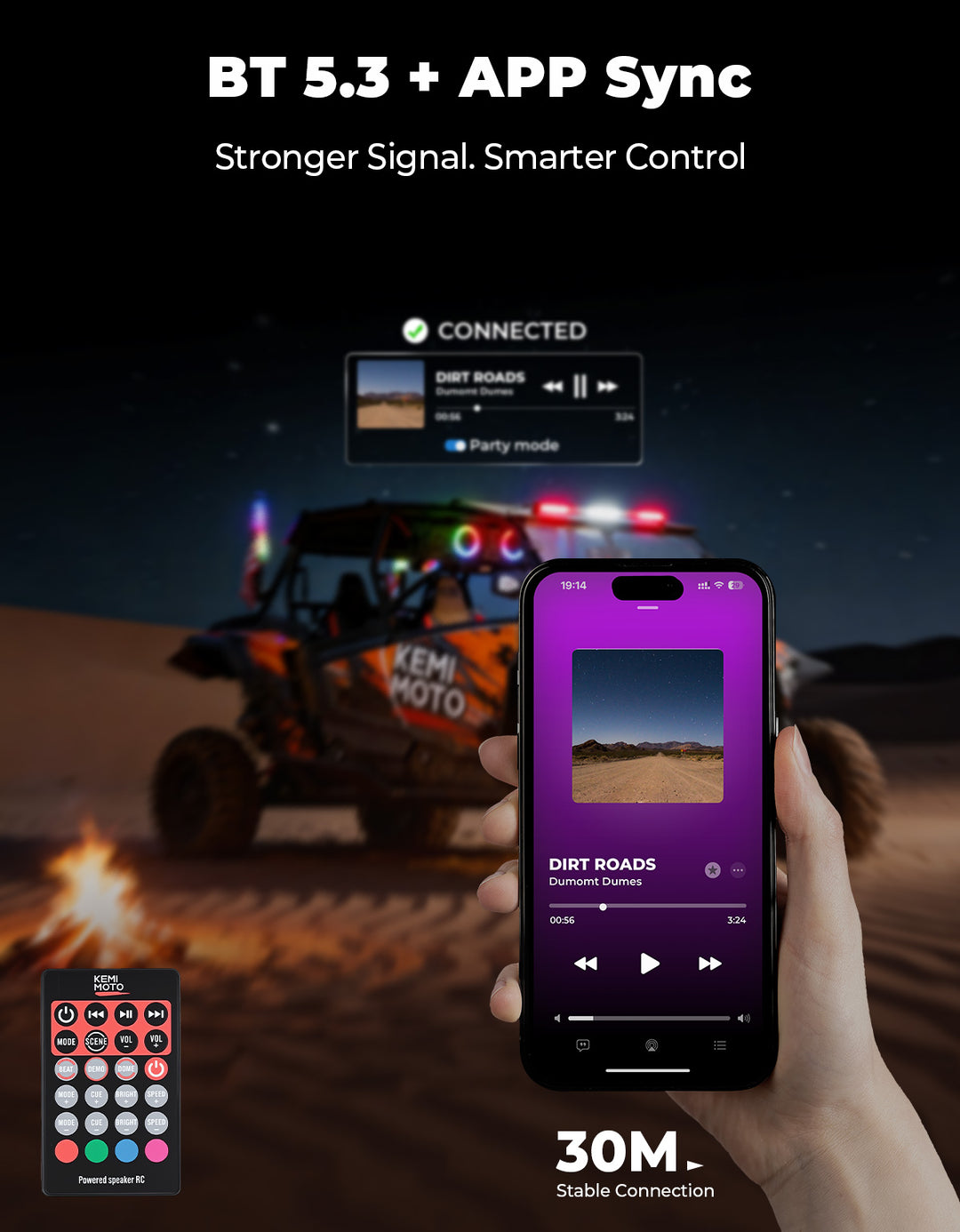 UTV Bluetooth Sound Bar 10 Speakers RGB Lights IP66 Waterproof Dustproof