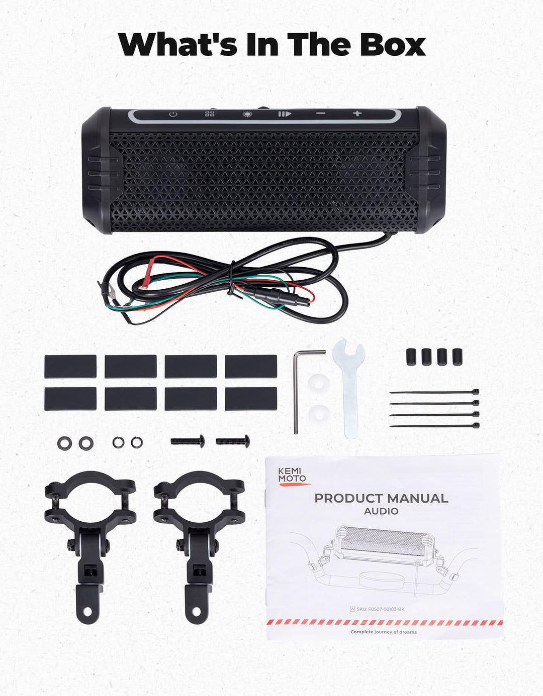 Motorcycle Bluetooth Speakers Waterproof ATV Sound Bar with AUX USB and RGB Lighting - Kemimoto