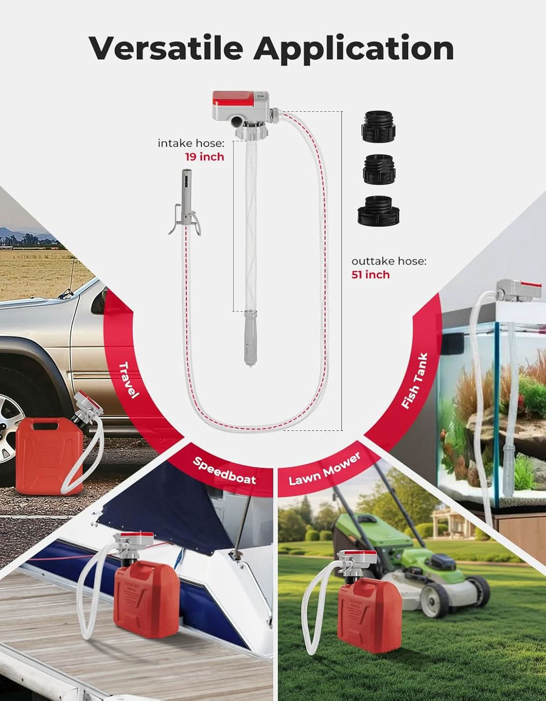 Fuel Transfer Pump with 35''/ 51'' Long Hose, Portable Transfer Pump Automatic - Kemimoto