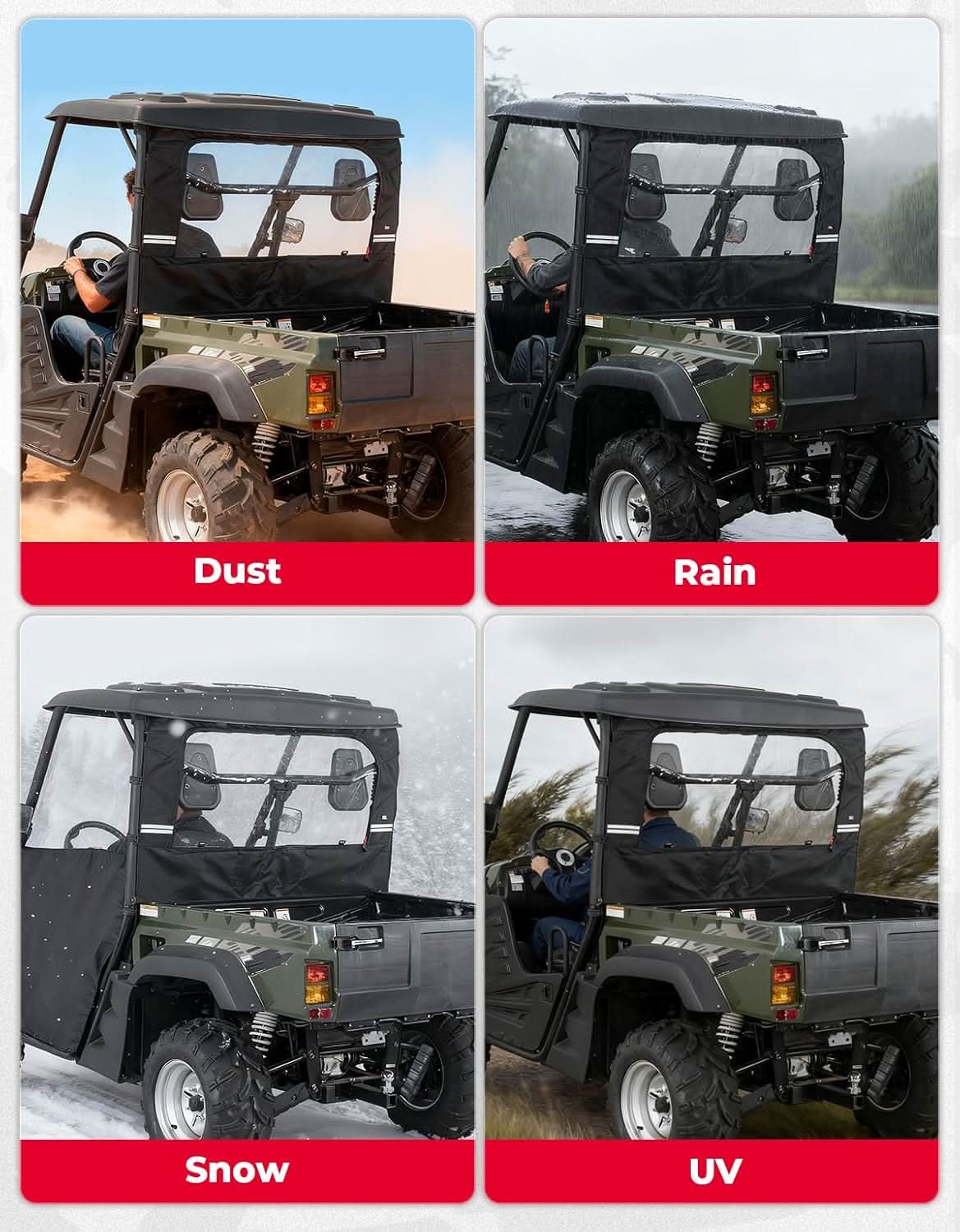 UTV Soft Rear Windshield for Hisun 500/700, Massimo MSU500/700 & Cub Cadet 500/700 - Kemimoto