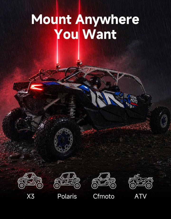 UTV/ATV Universal RGB Whipless LED Whip Lights with Turn Signal - Kemimoto