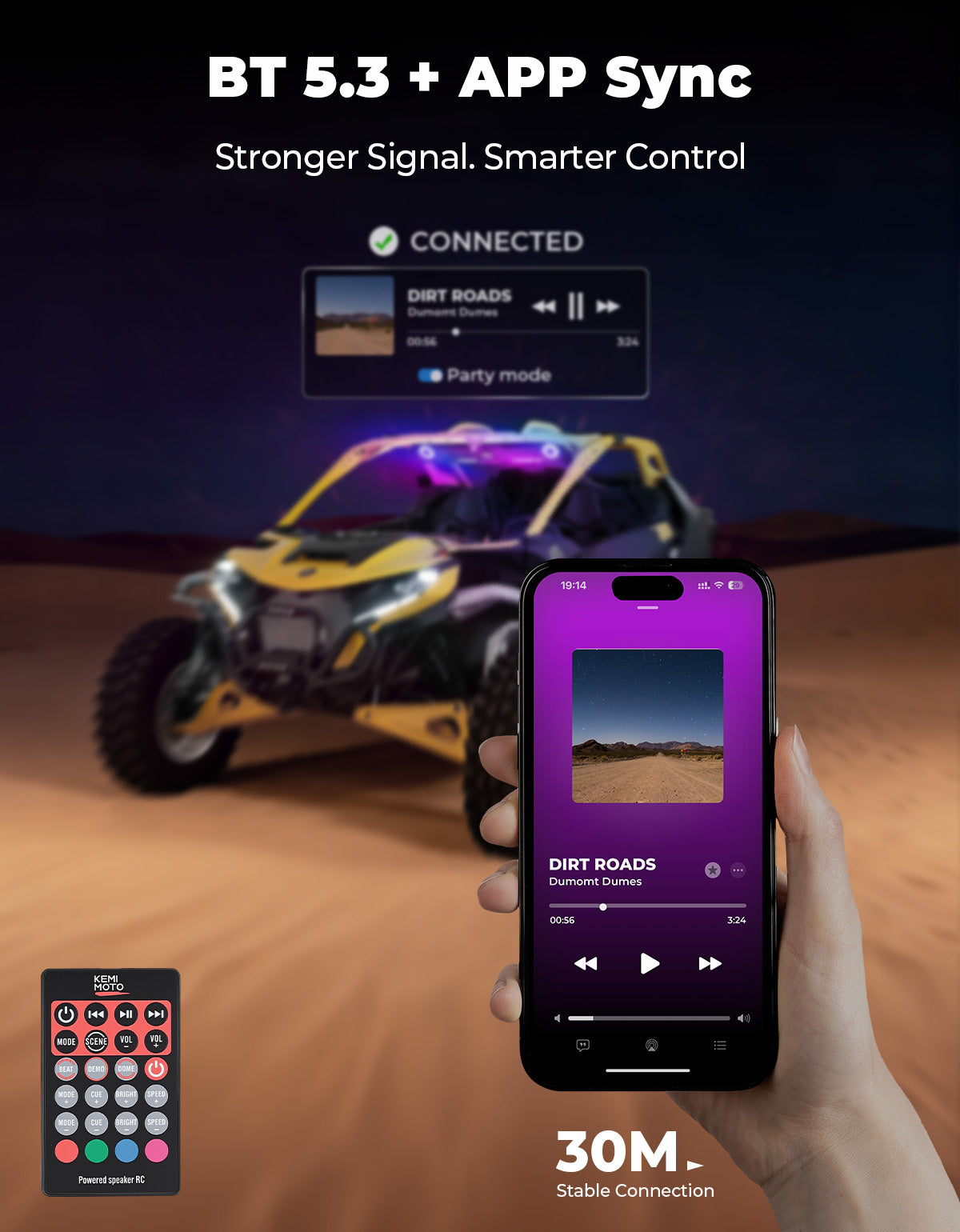 Midnight 90 Roof 34 Inch Soundbar For Can-Am Polaris UTV Bluetooth Speaker Fits 1.45–2