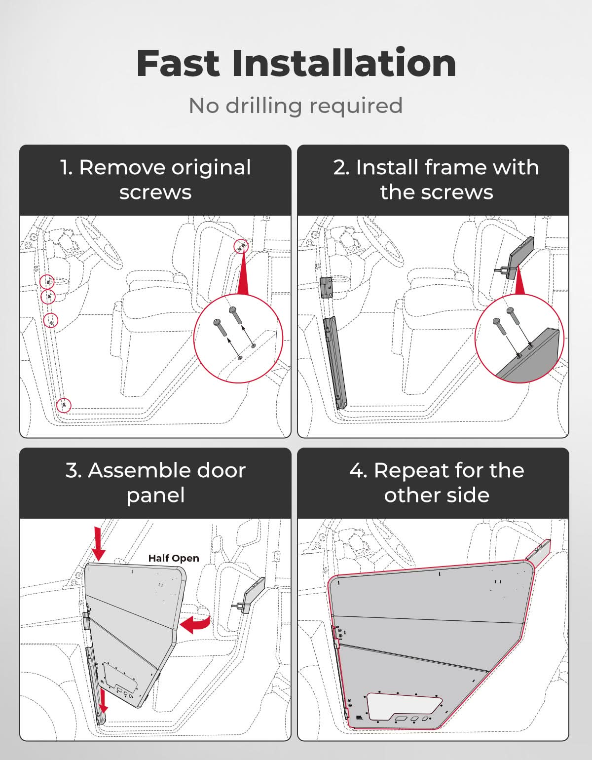 UTV Aluminum Half Door for Ranger XP 1000 2018-2025 - Kemimoto