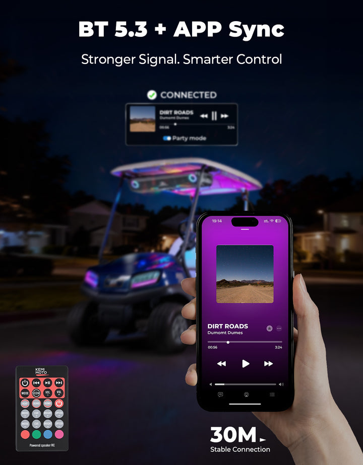 34" Golf Cart Bluetooth Sound Bar RGB Lights 400W Waterproof Speaker