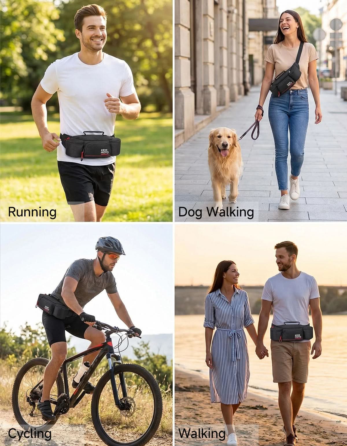 2.5L Multi-Pocket Waist Bag with 5mm Lumbar Support for Cycling, Running and Commuting