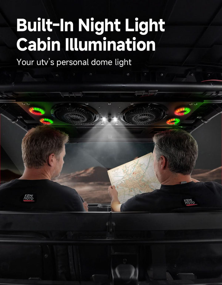 Overhead Fan with RGB for UTV with 57-42 Inch Roof Width for Polaris Ranger, RZR, Can-Am Defender, CFMOTO Uforce - Kemimoto