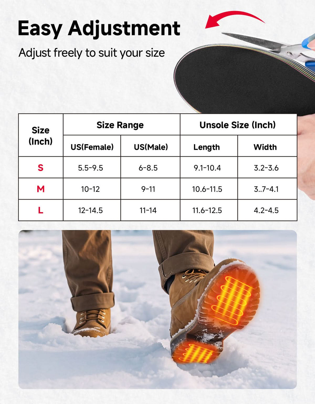 Heated Insoles APP Control Full Foot Heat Trim-to-Fit 5000mAh