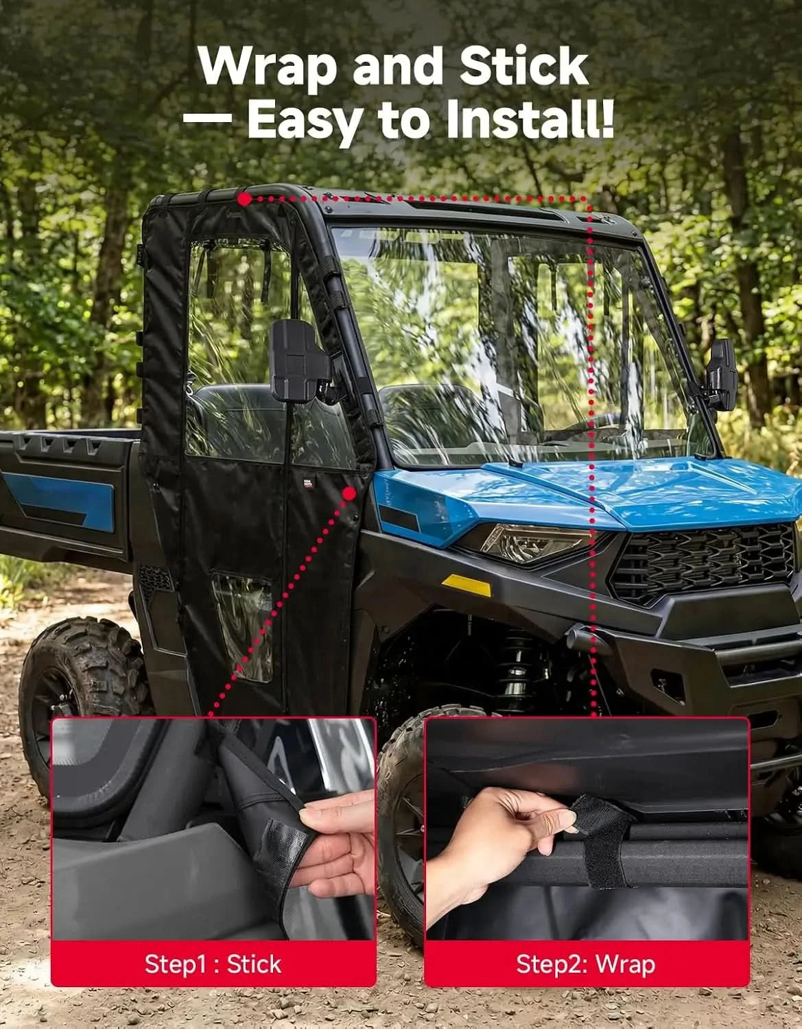 UTV Soft Cab Enclosure Doors with YKK Zipper, Tear-Resistant Water-Resistant for Polaris Ranger SP 570 2022-2026, 2 Door