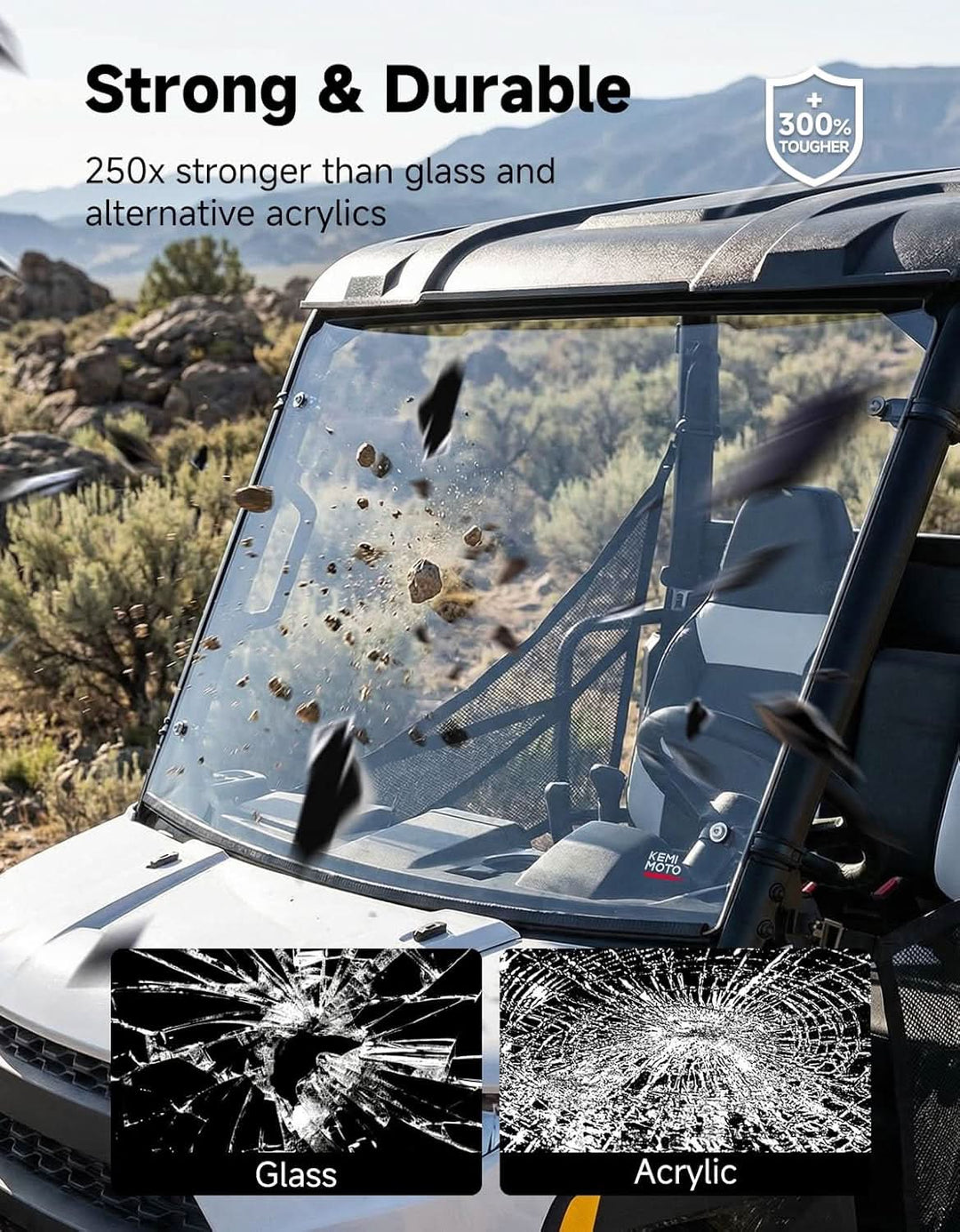 UTV Front Windshield Scratch-Resistant for Polaris Ranger 150 EFI Youth 2018+ - Kemimoto