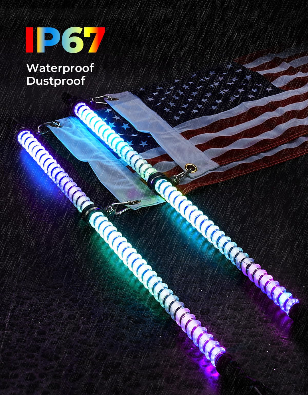 2PCS 4FT COB LED Whip Lights – 2016 LEDs, Bluetooth APP Control – Fit Can-Am X3, Polaris RZR, UTV/ATV - Kemimoto