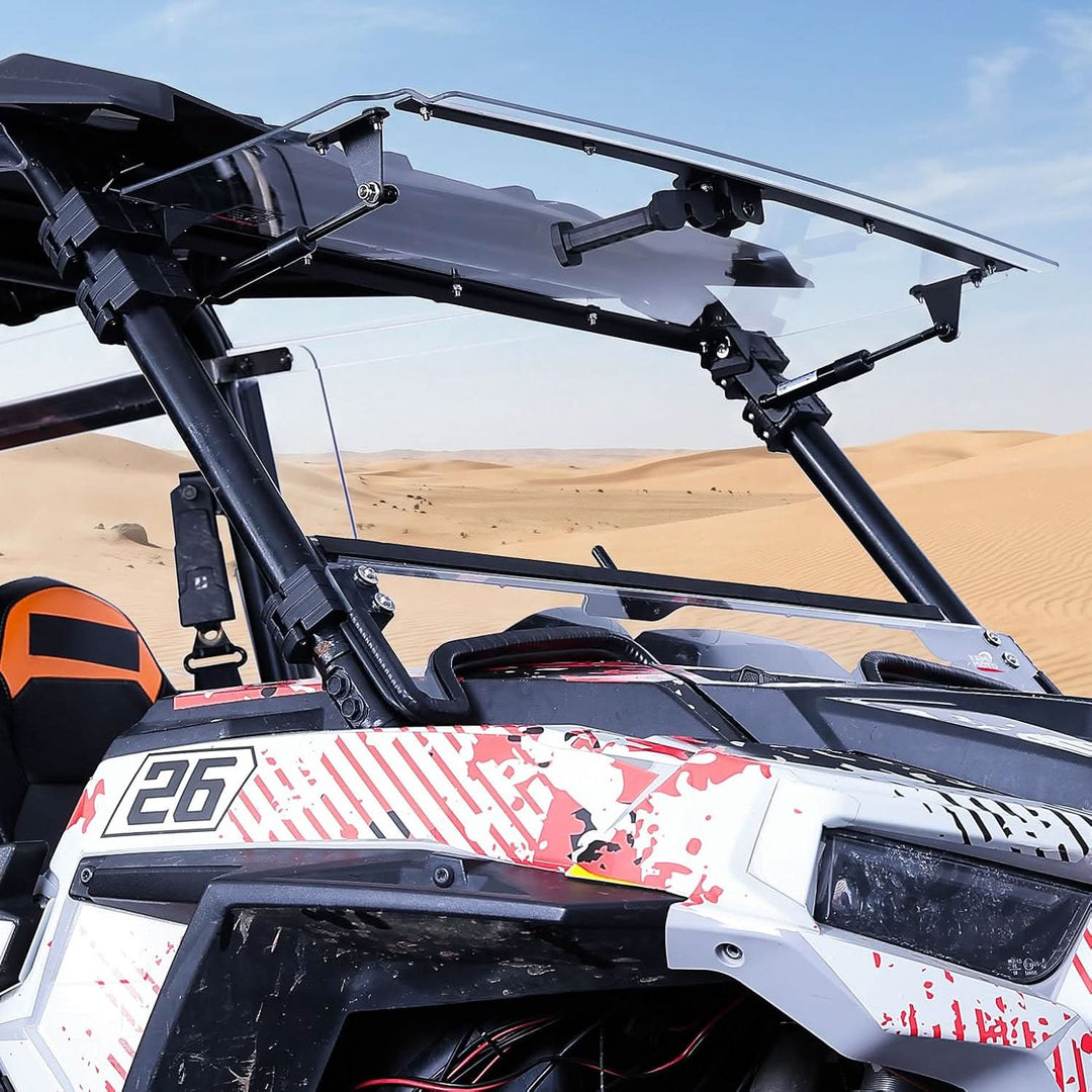 3-in-1 Front Flip Windshield, Scratch-Resistant Clear Polycarbonate for Polaris RZR XP 1000/Turbo 2019-2023 - Kemimoto