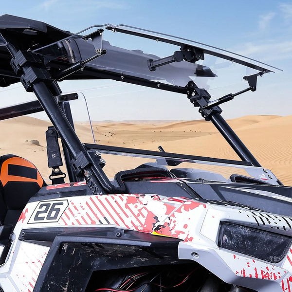 3-in-1 Front Flip Windshield, Scratch-Resistant Clear Polycarbonate for Polaris RZR XP 1000/Turbo 2019-2023 - Kemimoto