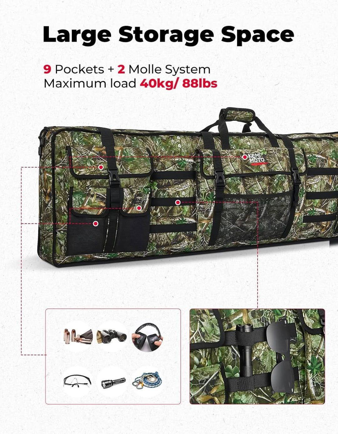 UTV Hunting Tool Bag Rack, Rear Roll Cage Carrier Case - Kemimoto