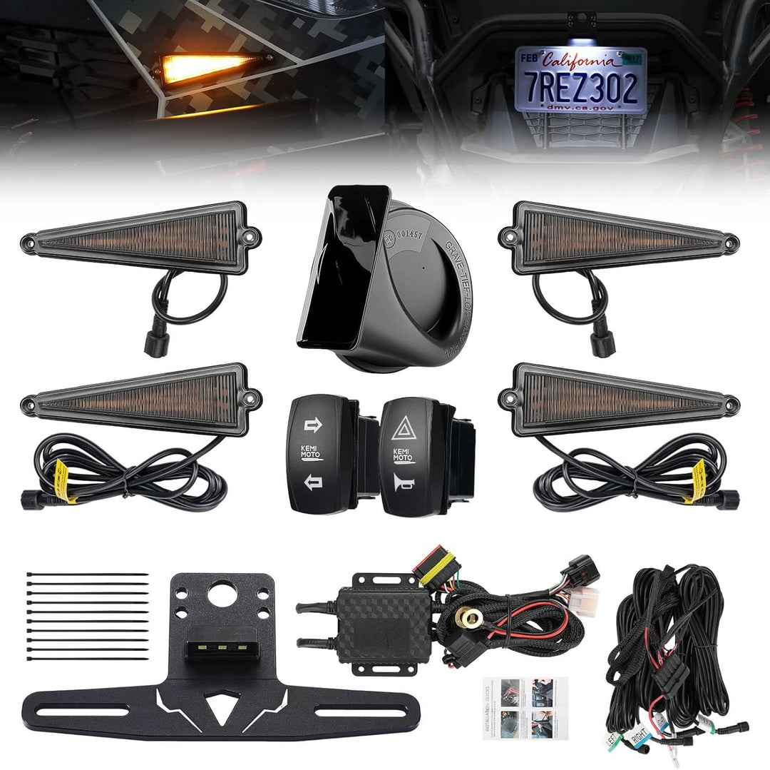 4 Triangle UTV Turn Signal Light Kit with Horn & License Plate Holder for Polaris, Can-Am, Teryx, CFMOTO