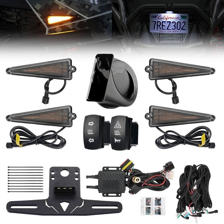4 Triangle UTV Turn Signal Light Kit with Horn & License Plate Holder for Polaris, Can-Am, Teryx, CFMOTO