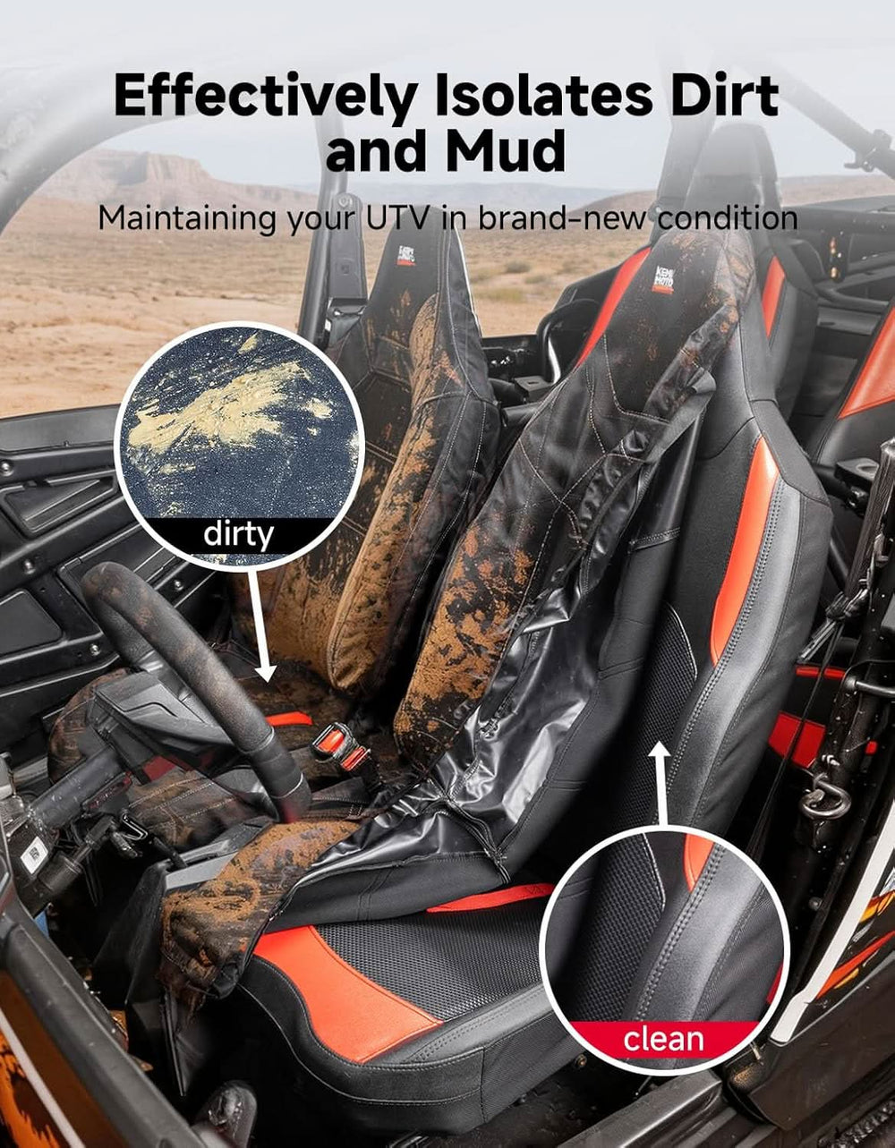 Seat Covers with Pocket for Polaris RZR XP 1000/XP 4 1000, 1680D Oxford Fabric, 2 Pack - Kemimoto