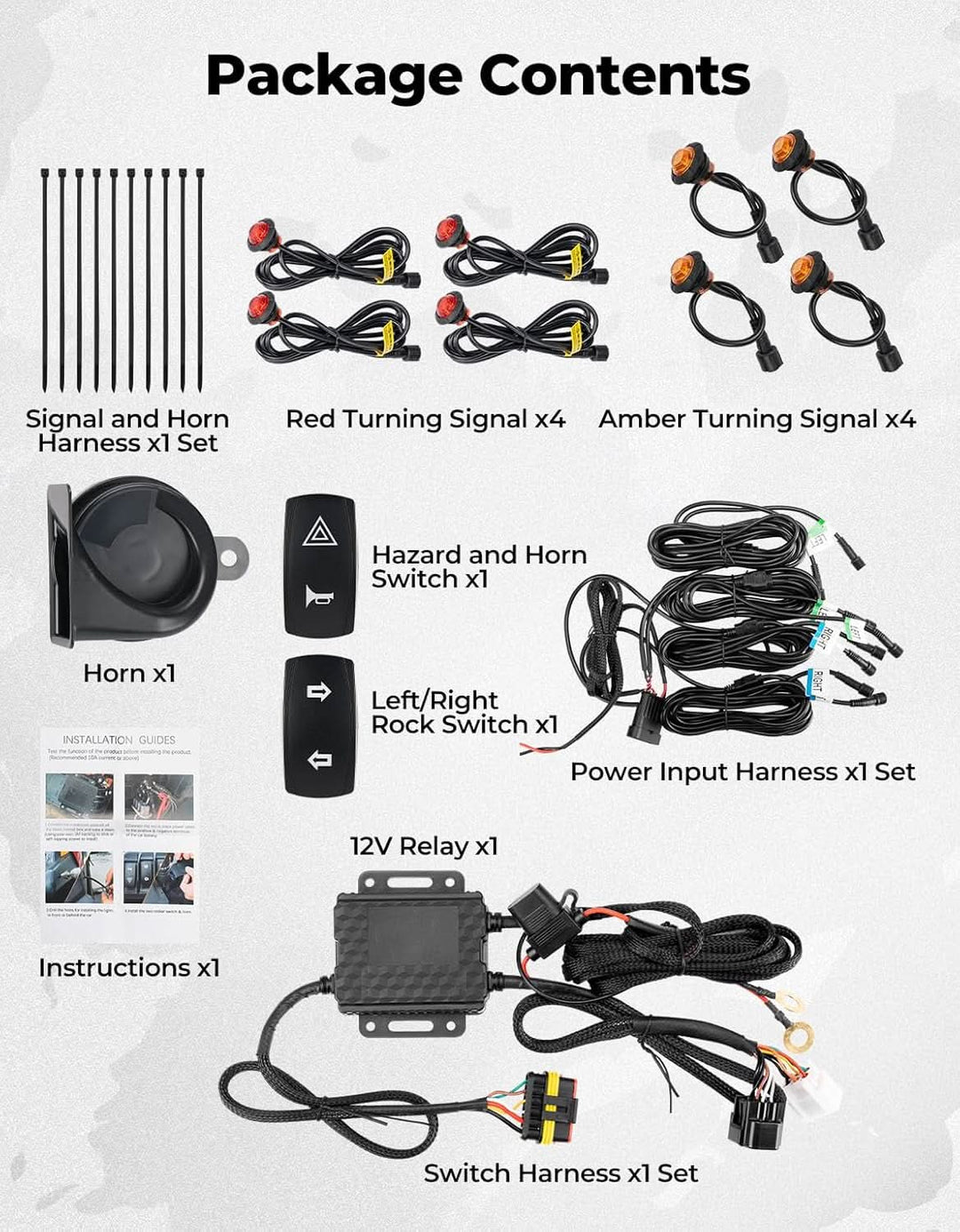 UTV Turn Signal Kit with 110D Horn for Polaris, Can-Am, Kawasaki, CFMOTO - Kemimoto