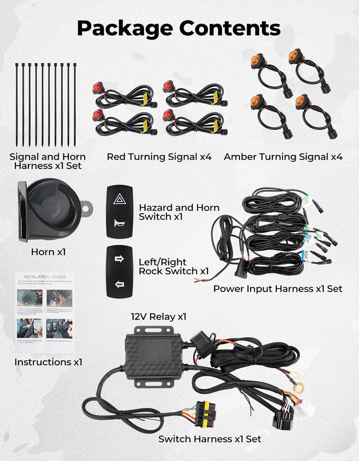 UTV Turn Signal Kit with 110D Horn for Polaris, Can-Am, Kawasaki, CFMOTO - Kemimoto
