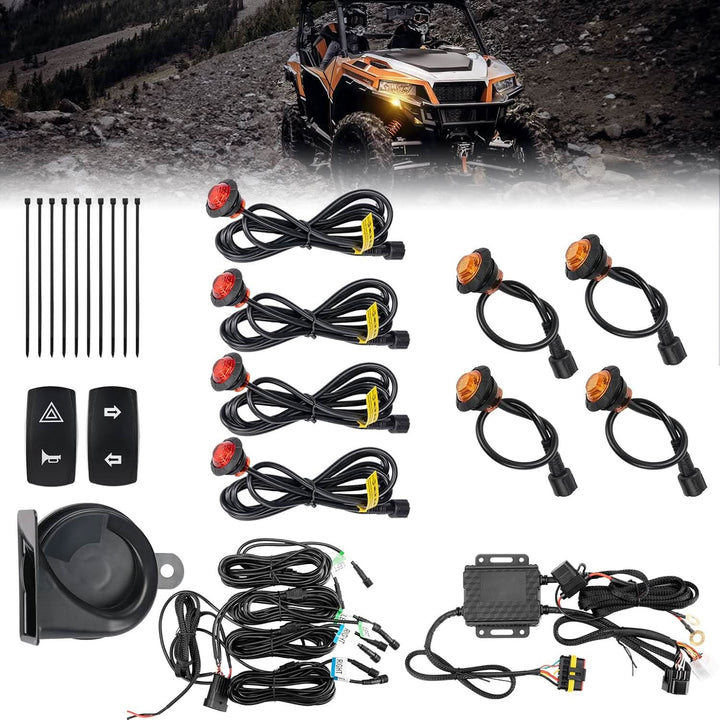 UTV Turn Signal Kit with 110D Horn for Polaris, Can-Am, Kawasaki, CFMOTO - Kemimoto