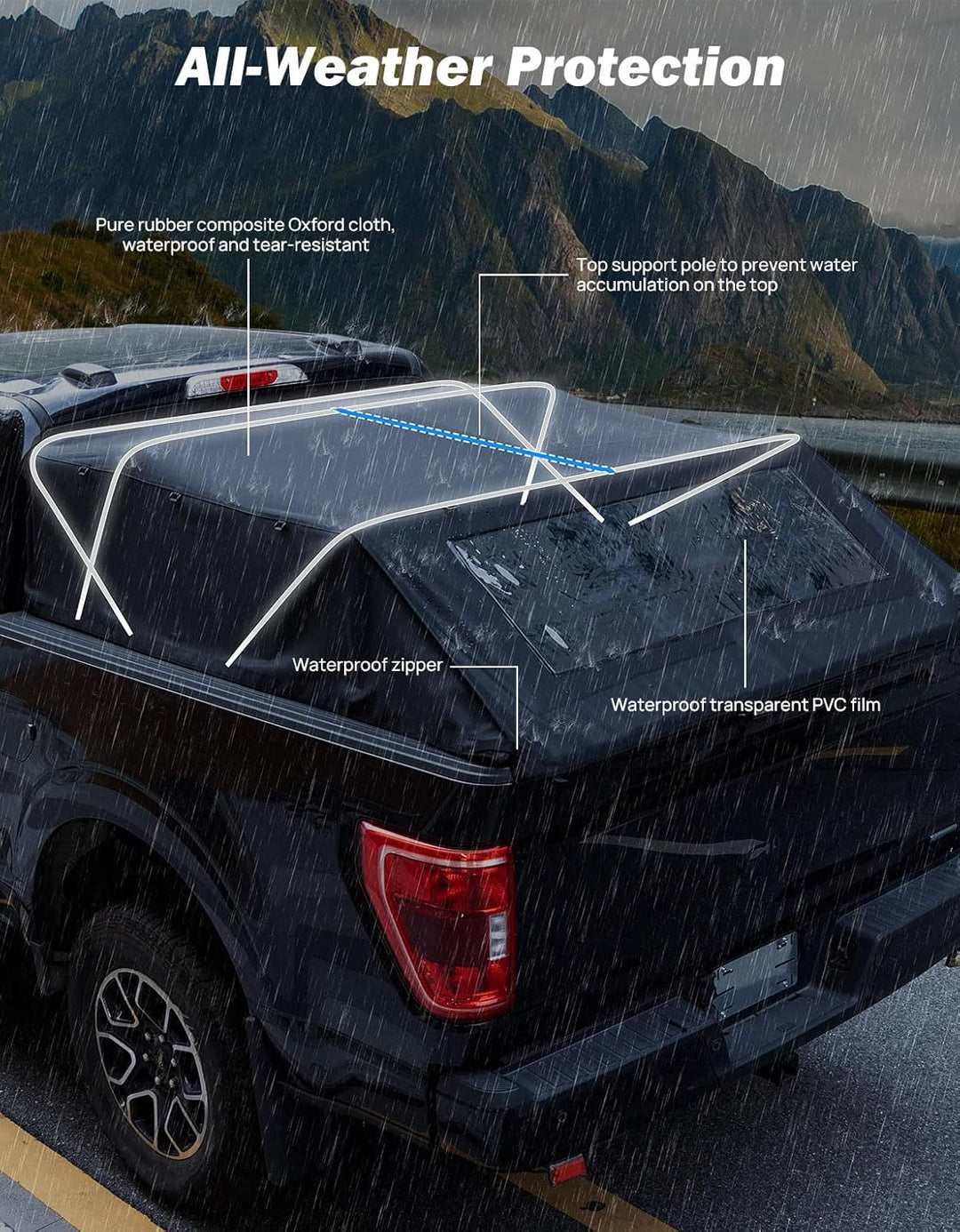 JOYTUTUS Truck Bed Soft Topper for Ford F150 2015-2024 with 5.5' Bed - Kemimoto