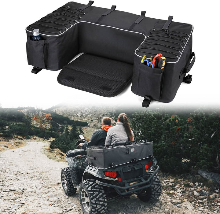 Upgraded ATV 55L Rear Seat Storage Bag with Built-In Frame & Removable Cushion