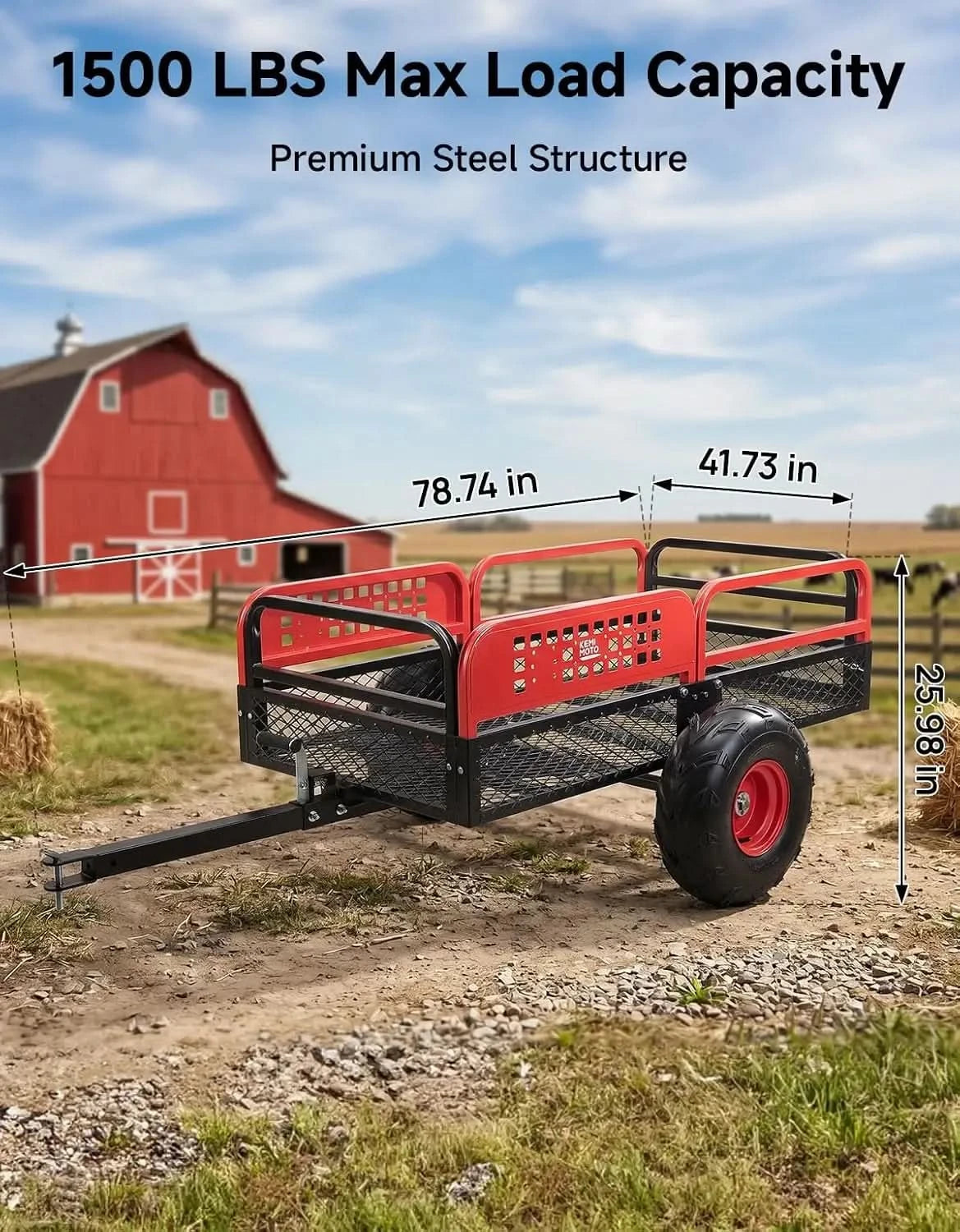 ATV/UTV 12 Cu. Ft. 1500 lbs Universal Pull Behind Dump Cart Trailer