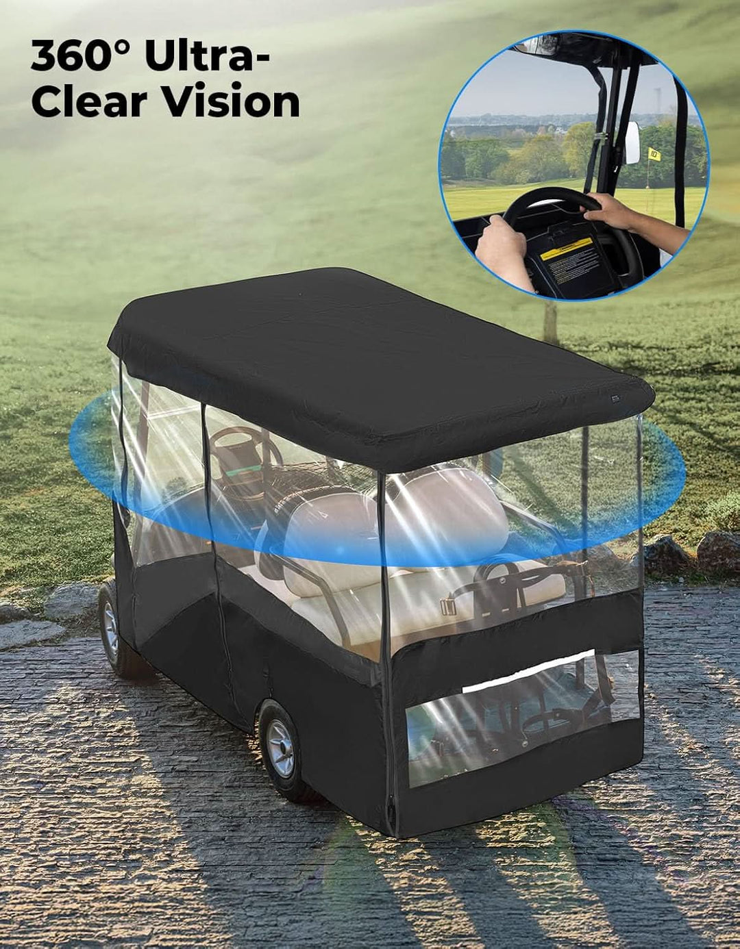 Waterproof Driving Enclosure with Clear PVC Windshield For Golf Cart - Kemimoto
