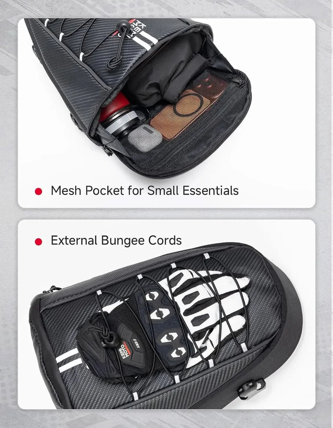 10L Motorcycle Tail Bag Carbon Fiber Rain Cover Shoulder Strap