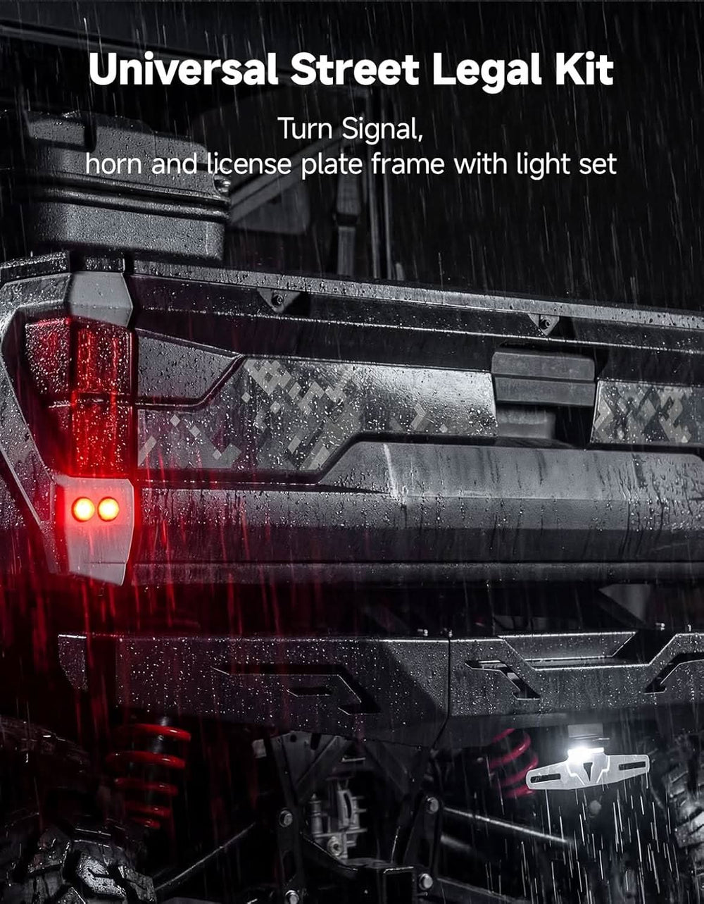 4 Amber & 4 Red Round UTV Turn Signal Light Kit with Horn & License Plate Holder for Polaris, Can-Am, Teryx, CFMOTO - Kemimoto