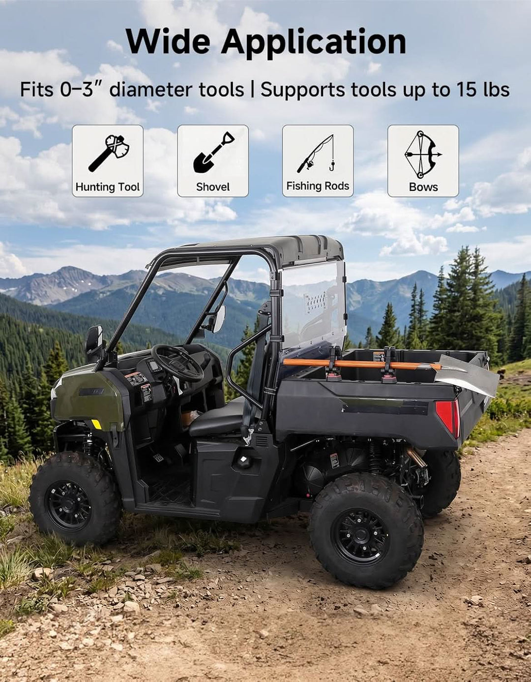Ratcheting UTV Hunting Tool Rack, Adjustable Grip Mount For Polaris Ranger General