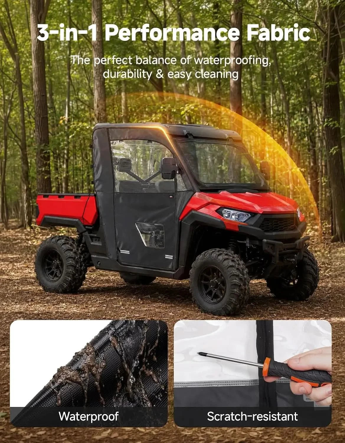 UTV Soft Cab Enclosure Doors with YKK Zipper for Polaris Ranger 570 Full Size / 800 XP