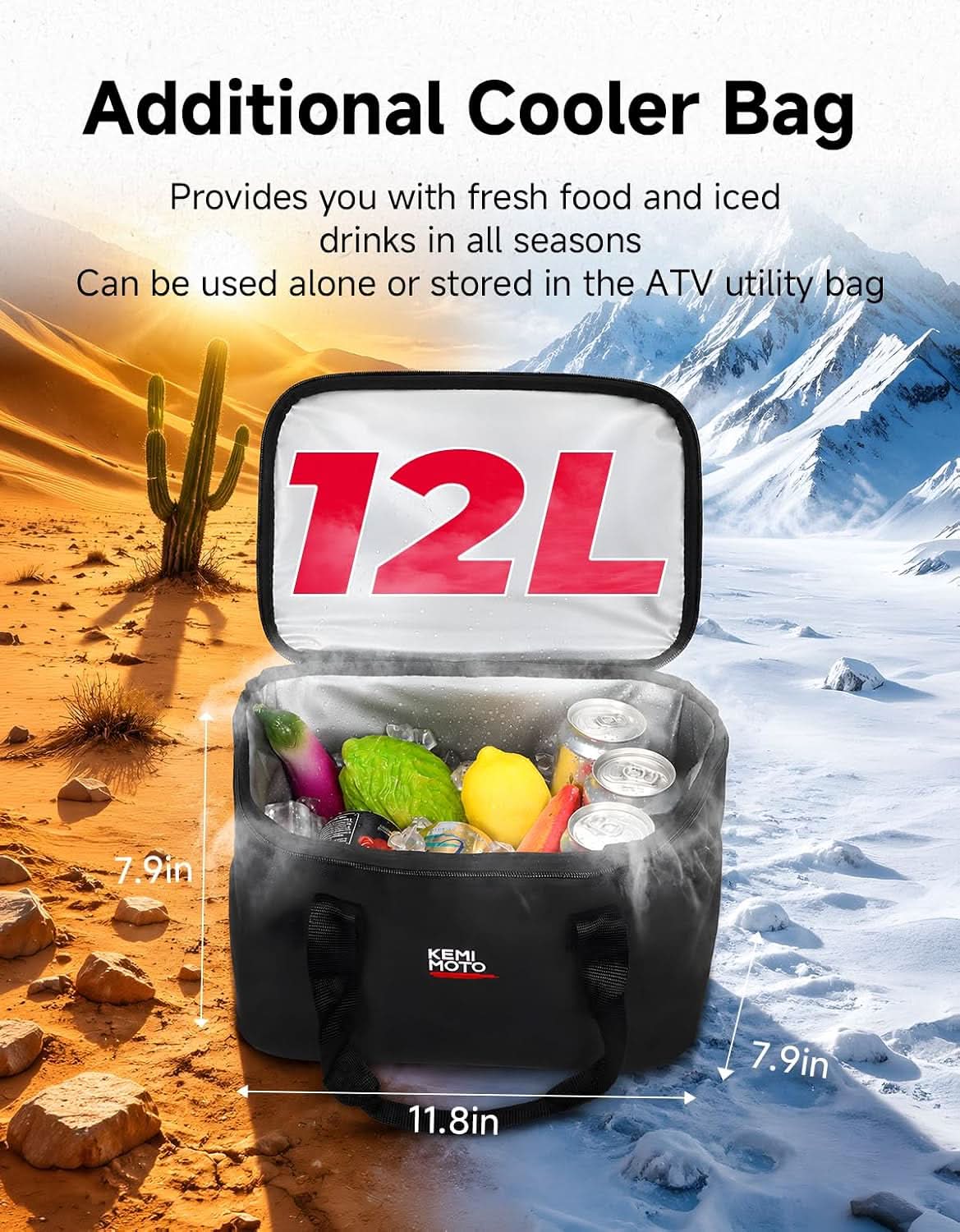 73L ATV Storage Bag with Cooler & Rain Cover, Water-Resistant Cargo Bag for Front/Rear Rack