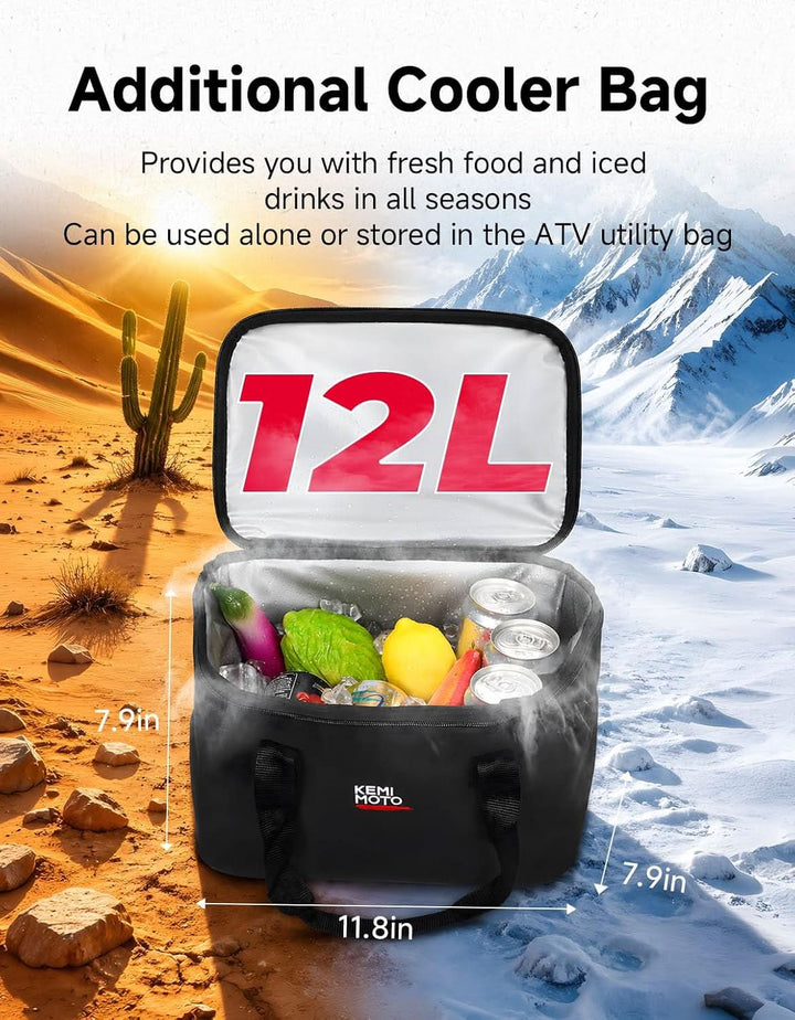 73L ATV Storage Bag with Cooler & Rain Cover, Water-Resistant Cargo Bag for Front/Rear Rack