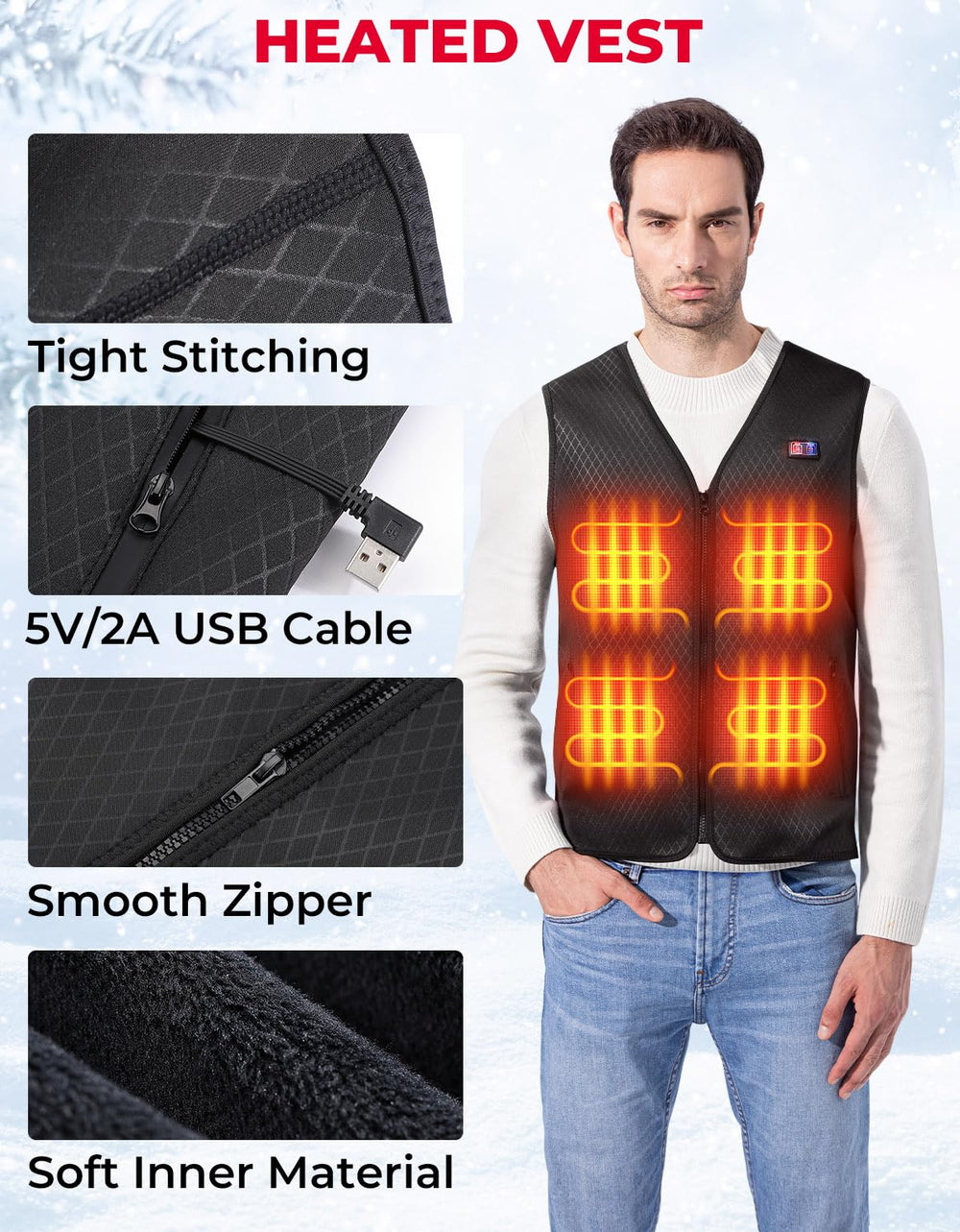 Electric Heated Vest for Men Winter Hunting (No Battery) - Kemimoto