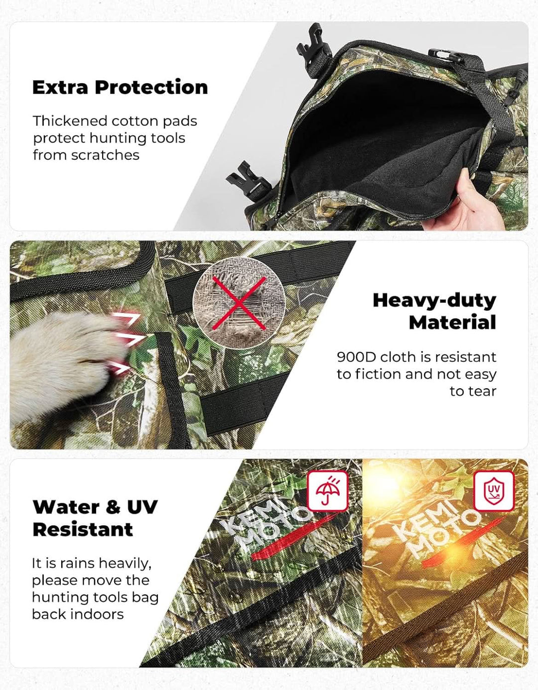 UTV Hunting Tool Bag Rack, Rear Roll Cage Carrier Case - Kemimoto