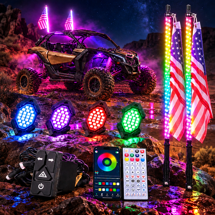 4FT LED Whip Lights & Rock Lights Combo Kit for UTV & ATV