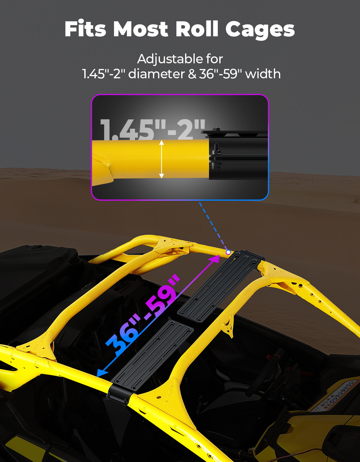 Midnight 90 Roof 34 Inch Soundbar For Can-Am Polaris UTV Bluetooth Speaker Fits 1.45–2