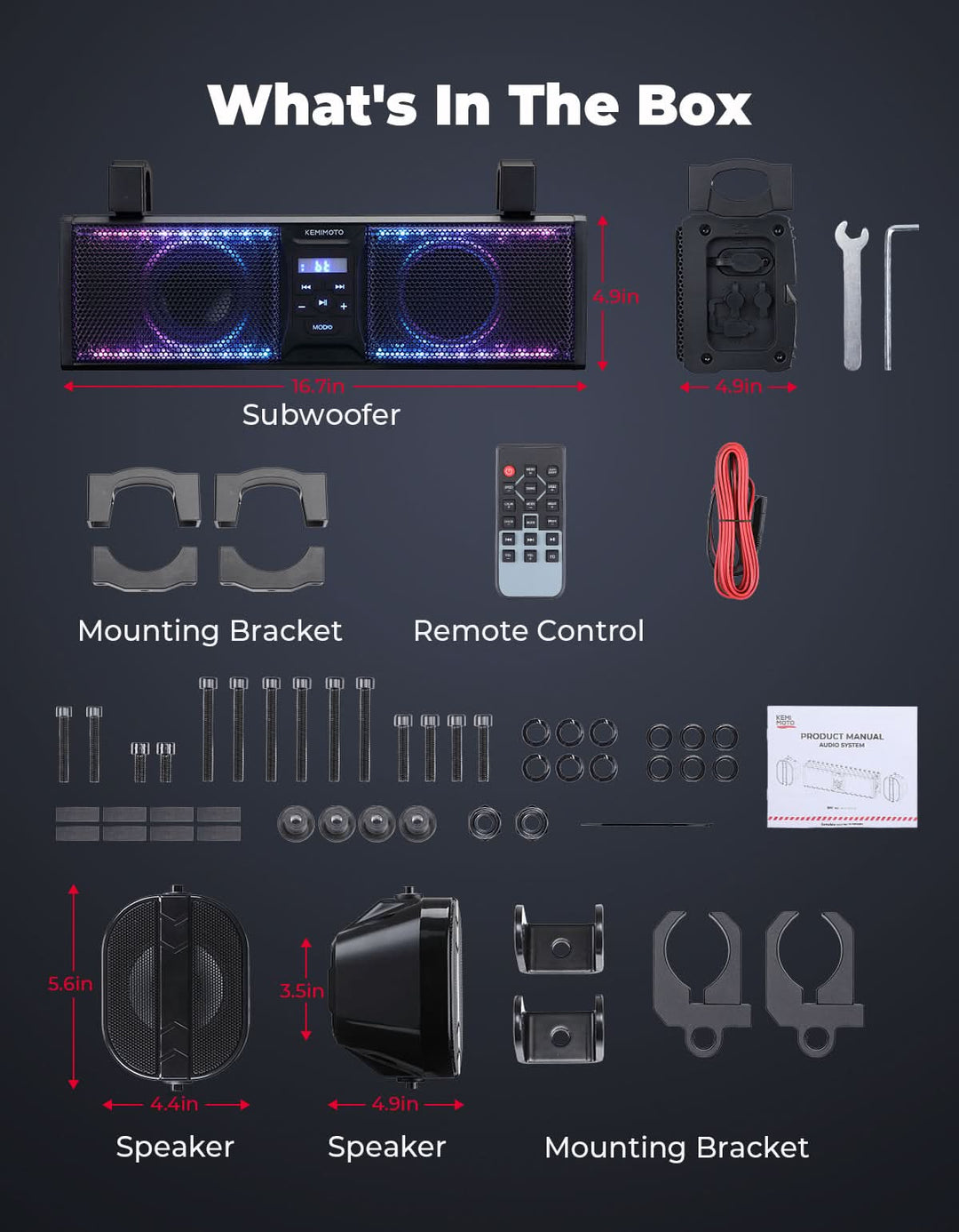 UTV/ATV Universal 17" Bluetooth 2.1CH Sound Bar with RGB Lights - Kemimoto
