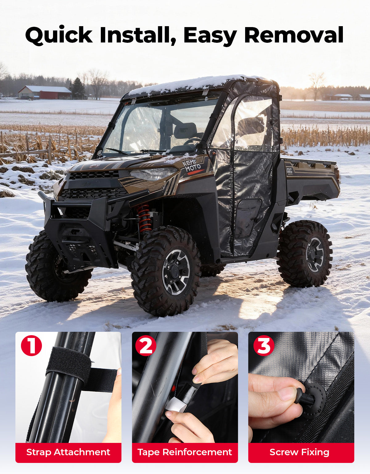 UTV Cab Enclosure Upper Doors for Ranger XP 1000 (2017-2025) - Kemimoto
