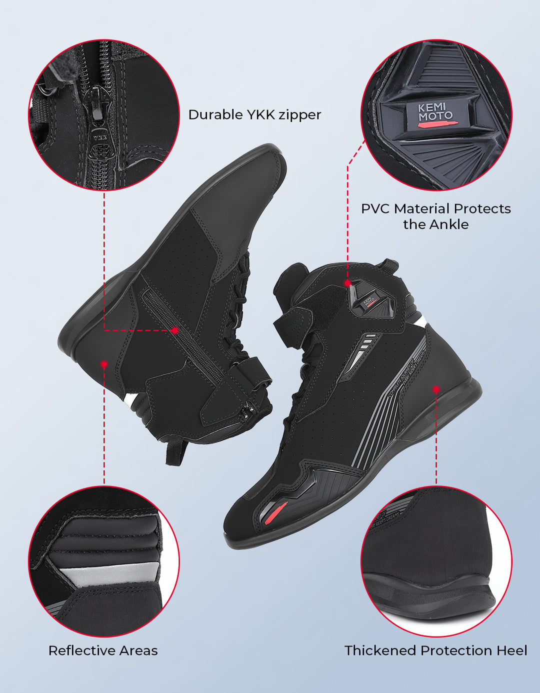 Men’s Ankle Motorcycle Boots For Riding & Travel - Kemimoto