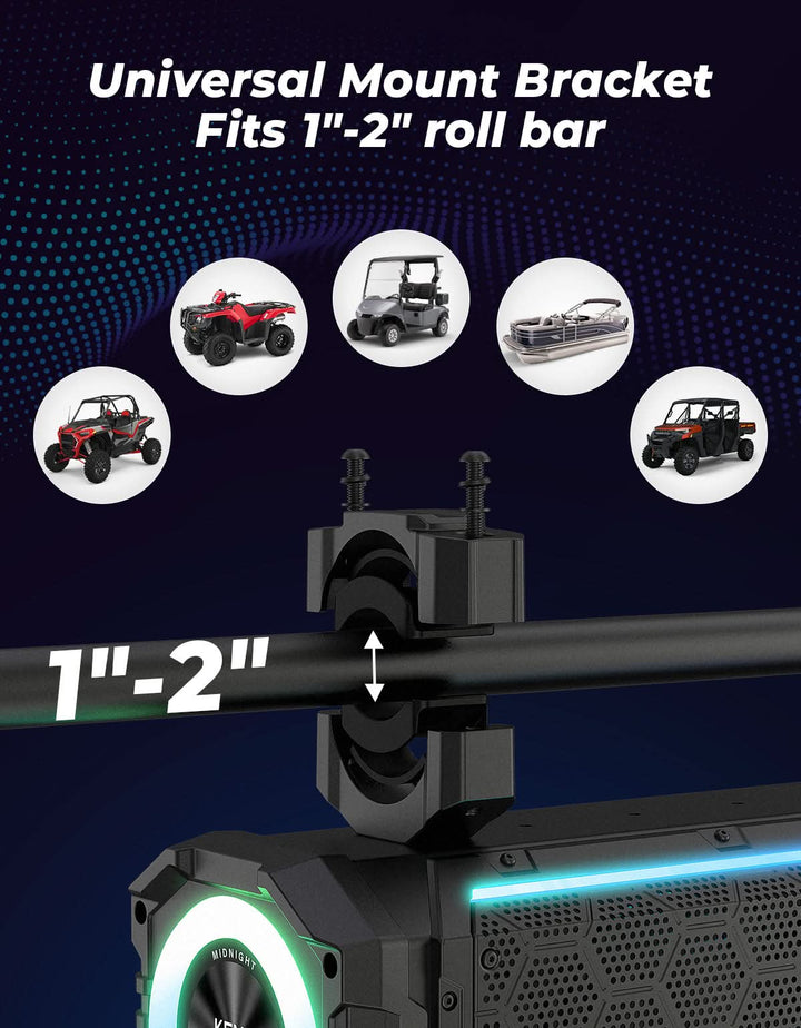Midnight 70 Gen2 Soundbar For Can am Plorias 340W Peak Power, IP66 Waterproof & Dual Passive Radiators