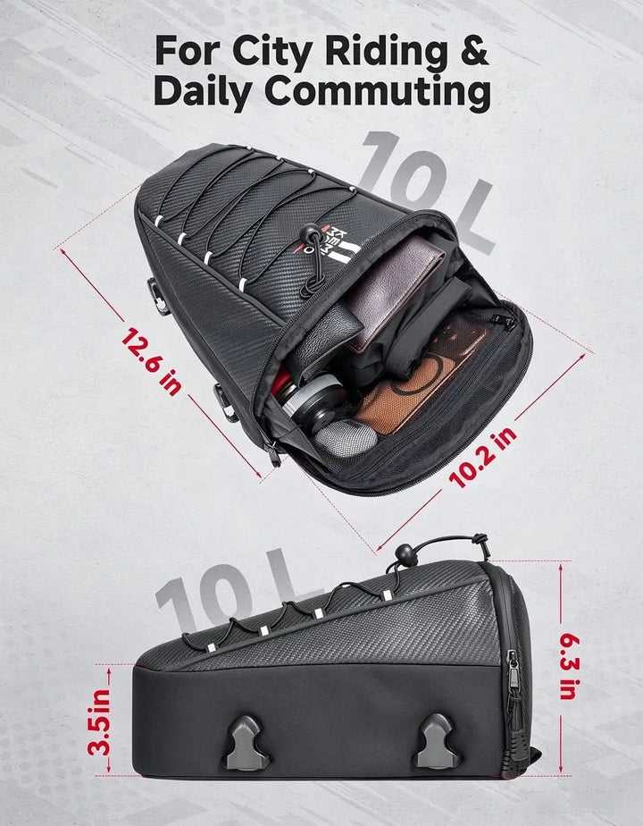 10L Motorcycle Tail Bag Carbon Fiber Rain Cover Shoulder Strap