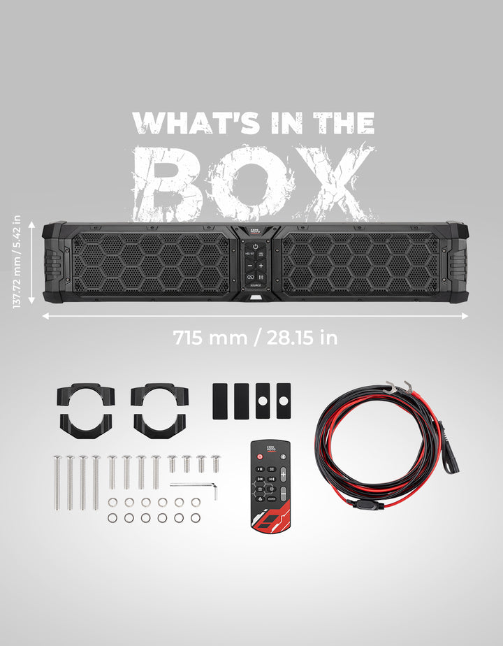 Midnight 70 Gen2 Soundbar For Can am Polaris 340W Peak Power, IP66 Waterproof & Dual Passive Radiators - Kemimoto