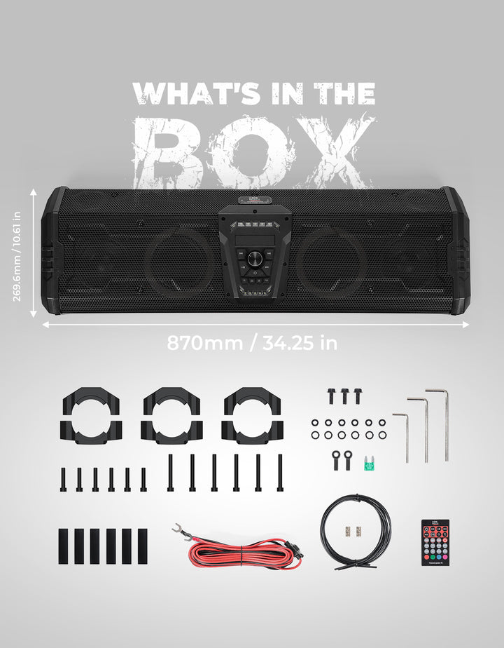 UTV Bluetooth Sound Bar 10 Speakers RGB Lights IP66 Waterproof Dustproof