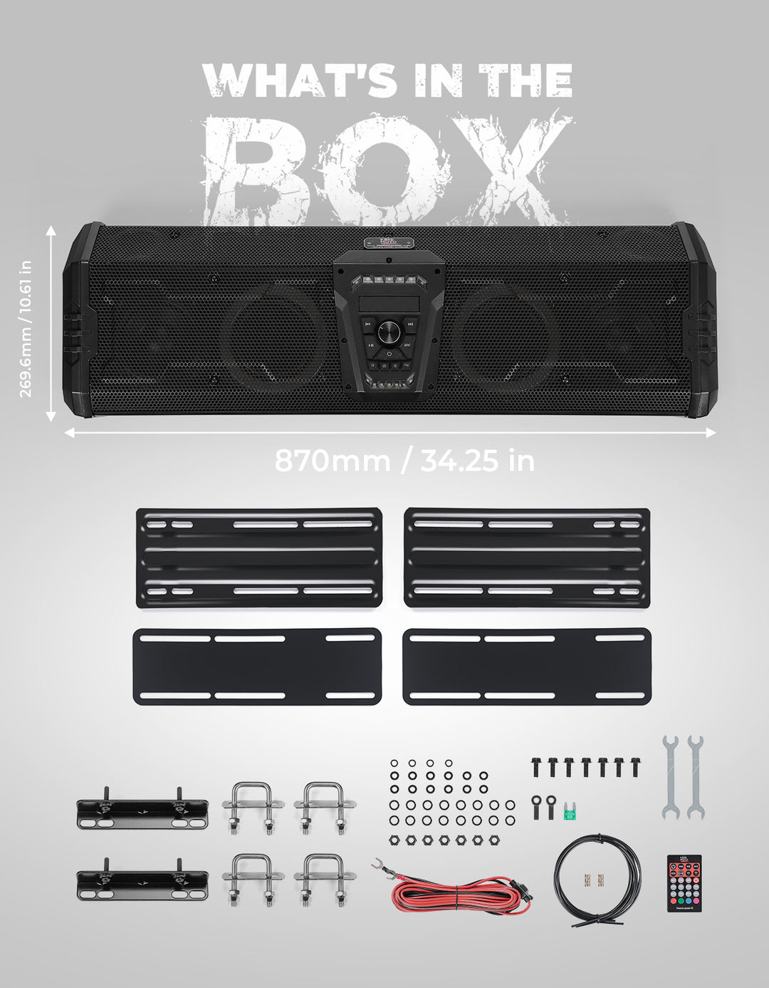 34" Golf Cart Bluetooth Sound Bar RGB Lights 400W Waterproof Speaker