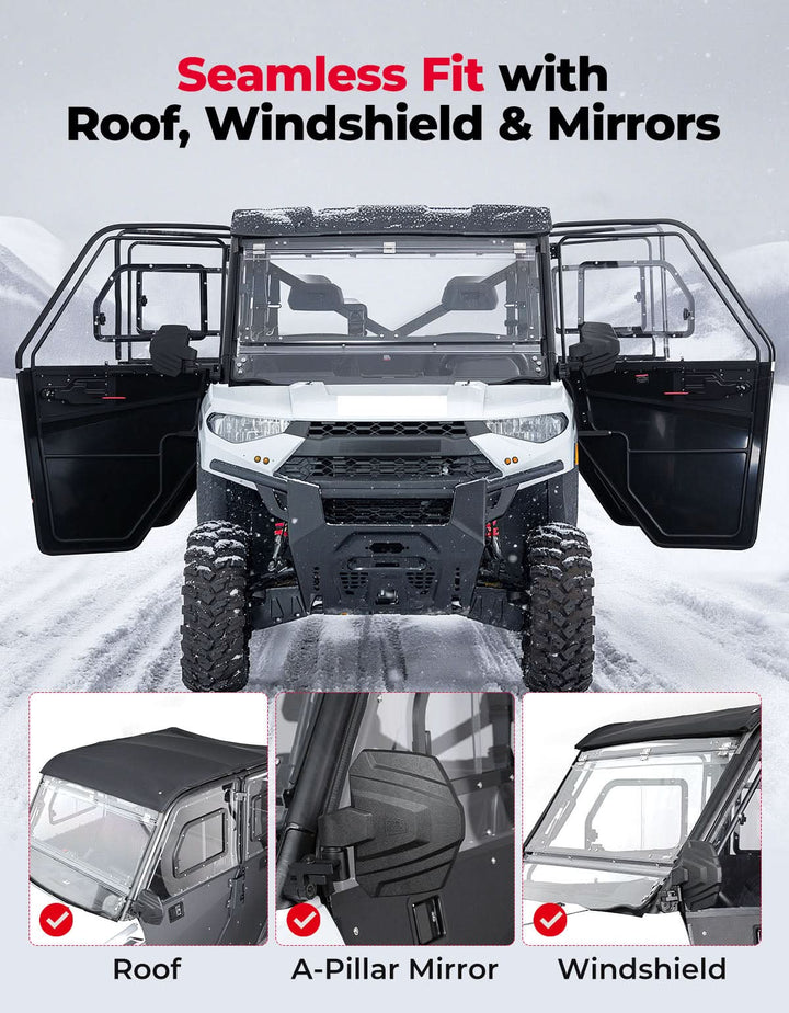 2-in-1 Convertible UTV Doors with Vented Window for Polaris Ranger Crew XP 1000 (2018-2025)