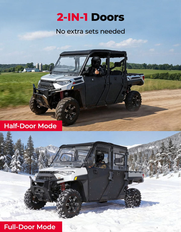 2-in-1 Convertible UTV Doors with Vented Window for Polaris Ranger Crew XP 1000 (2018-2025)