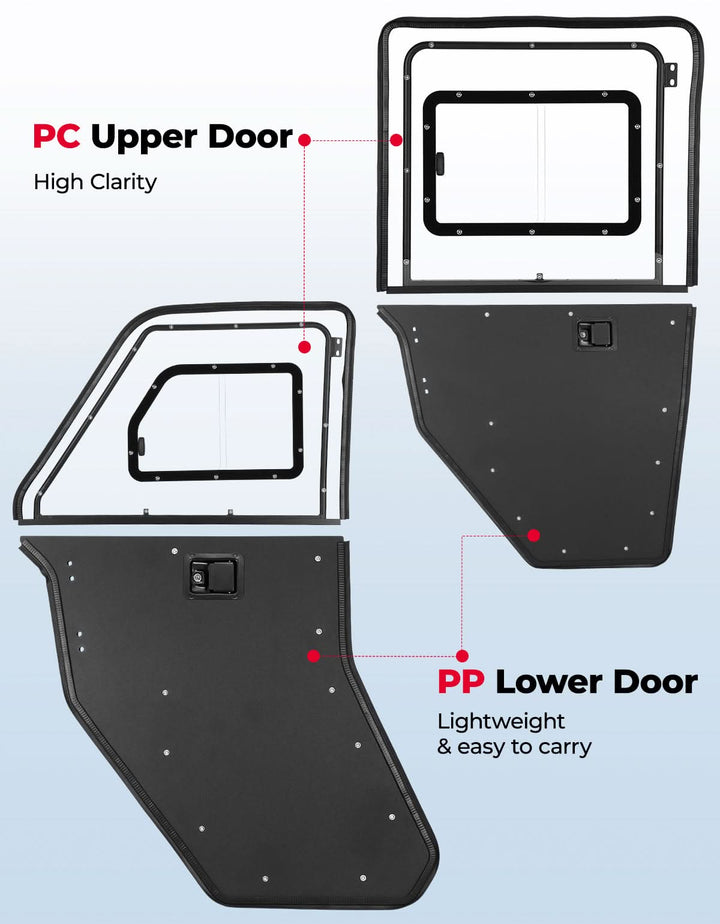 2-in-1 Convertible UTV Doors with Vented Window for Polaris Ranger Crew XP 1000 (2018-2025)