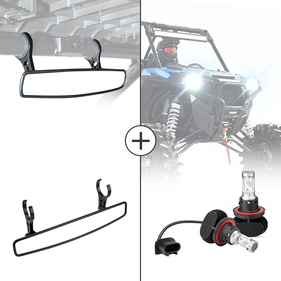 Race Convex Center Mirror & LED Light Bulb (Headlight) for Polaris RZR